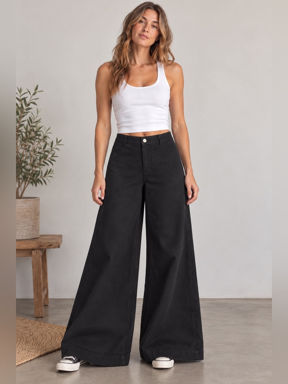 Big Bud Press Black High-Rise Wide Leg Bell Bottom Pants Discontinued - 100% Cot